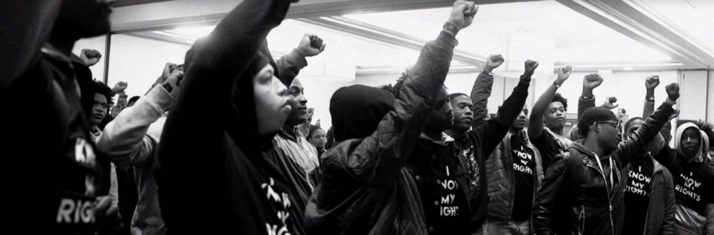 Know Your Rights Camp black and white banner photo, crowd