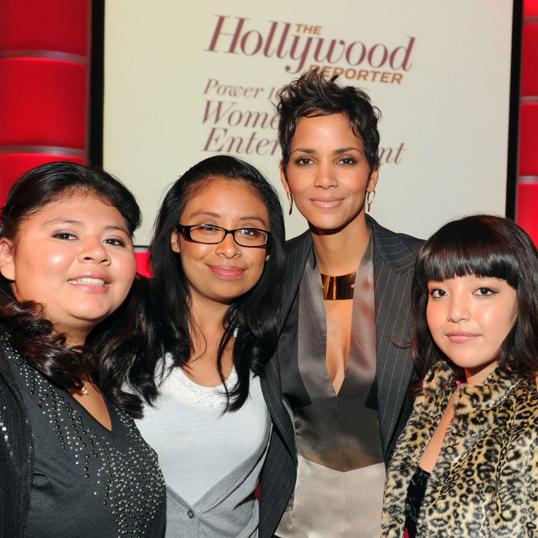 Actress Halle Berry (C) and mentees attend The Hollywood Reporter's Annual "Power 100: Women In Entertainment Breakfast" held at The Beverly Hills Hotel on December 7, 2010 in Beverly Hills, California.